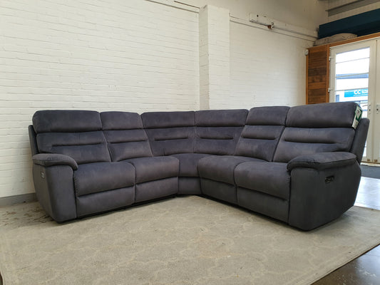 Grey Fabric Power Reclining Sectional Sofa with Power Headrests
