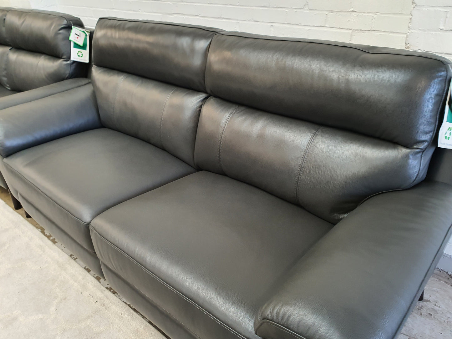Dark Grey Leather Power Reclining 2 x 3 Seater Sofas