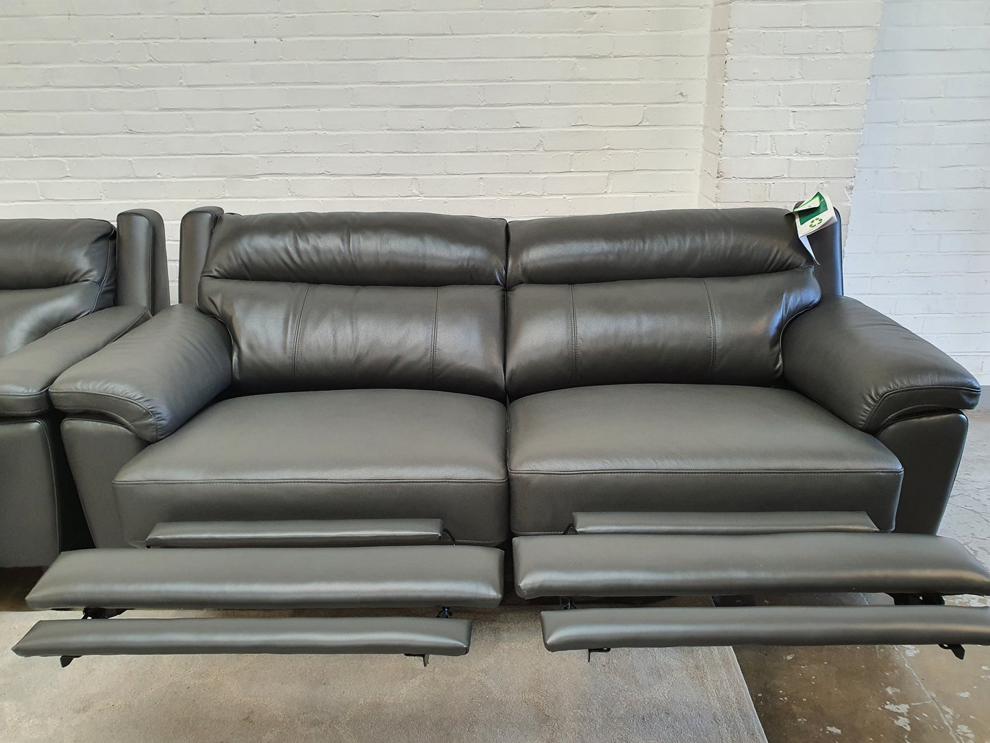 Dark Grey Leather Power Reclining 2 x 3 Seater Sofas