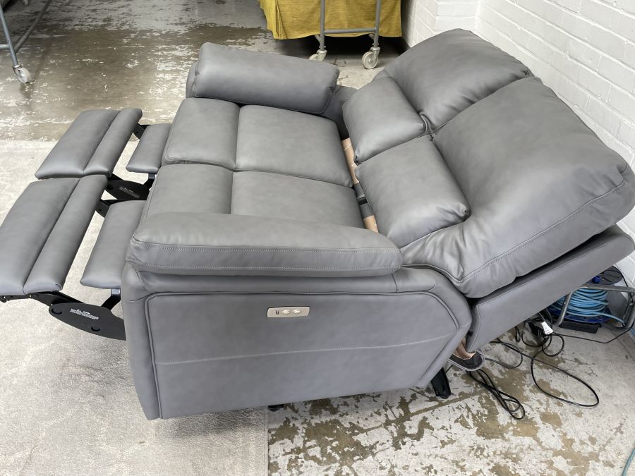 Hampton Grey Leather Power Recliner 2 Seater Sofa