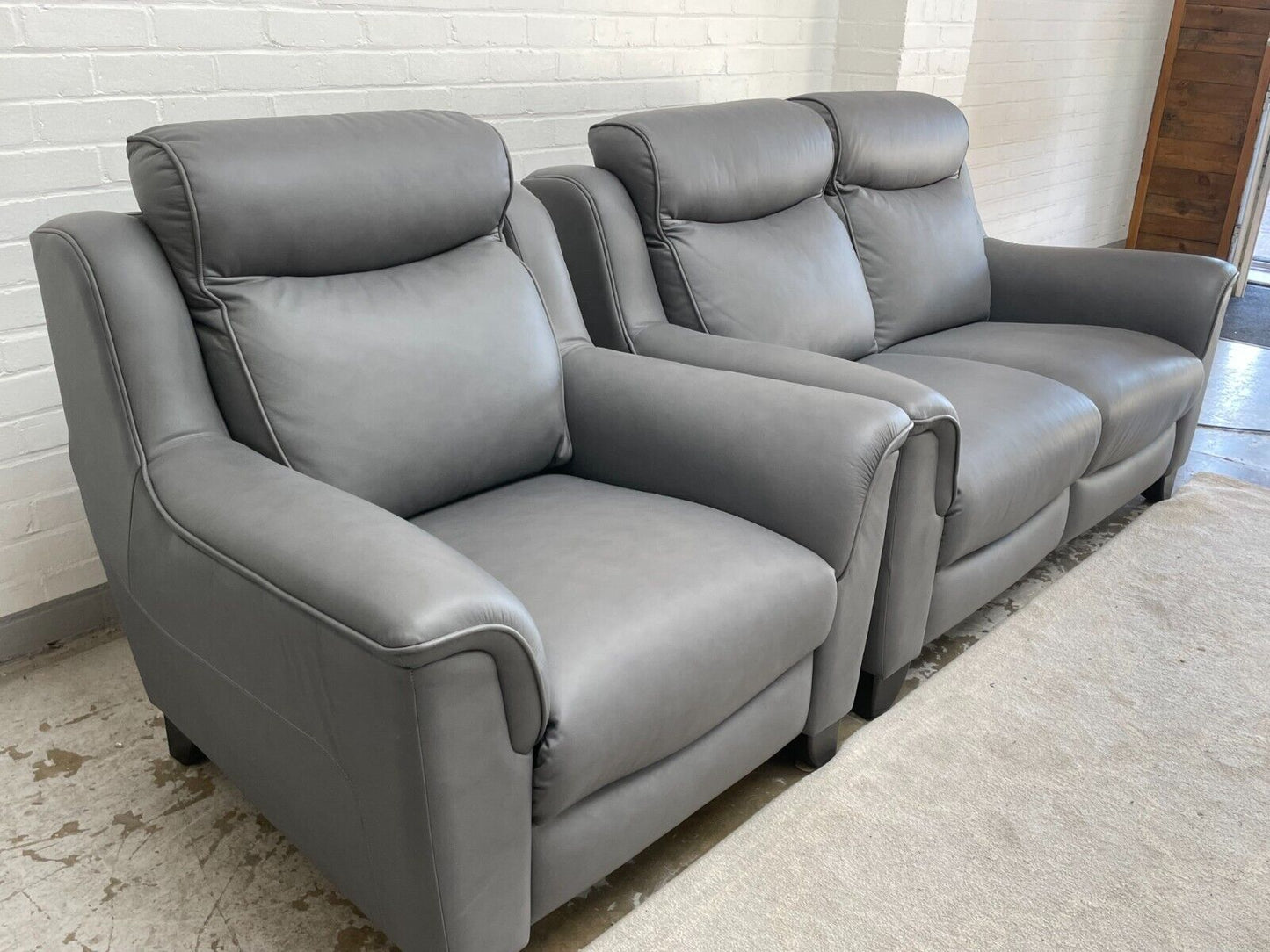Parker Knoll Manhattan Grey Real Leather 2+1 Seater Sofas
