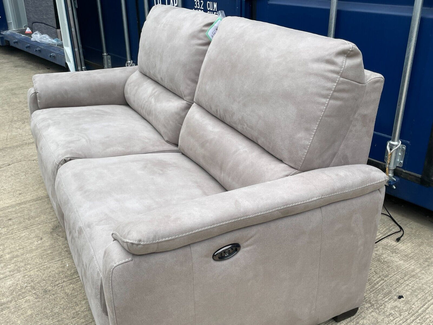 World of Leather Fabric 3 Seater Power Recliner Sofa