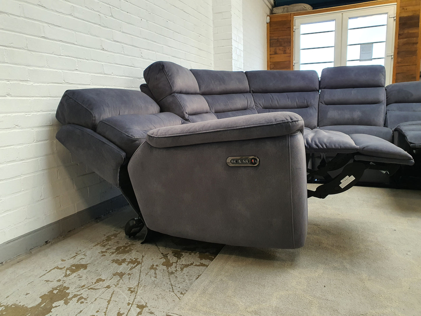 Grey Fabric Power Reclining Sectional Sofa with Power Headrests